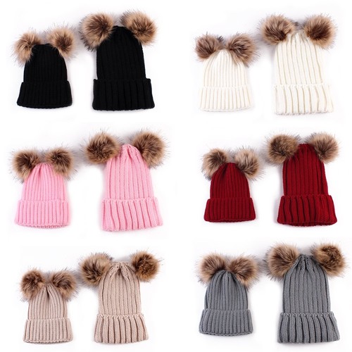 mother and baby pom pom hats